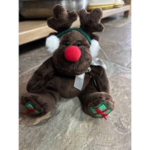 March of Dimes Reindeer Plush Brown Red Nose Christmas Holiday Stuffy 7in